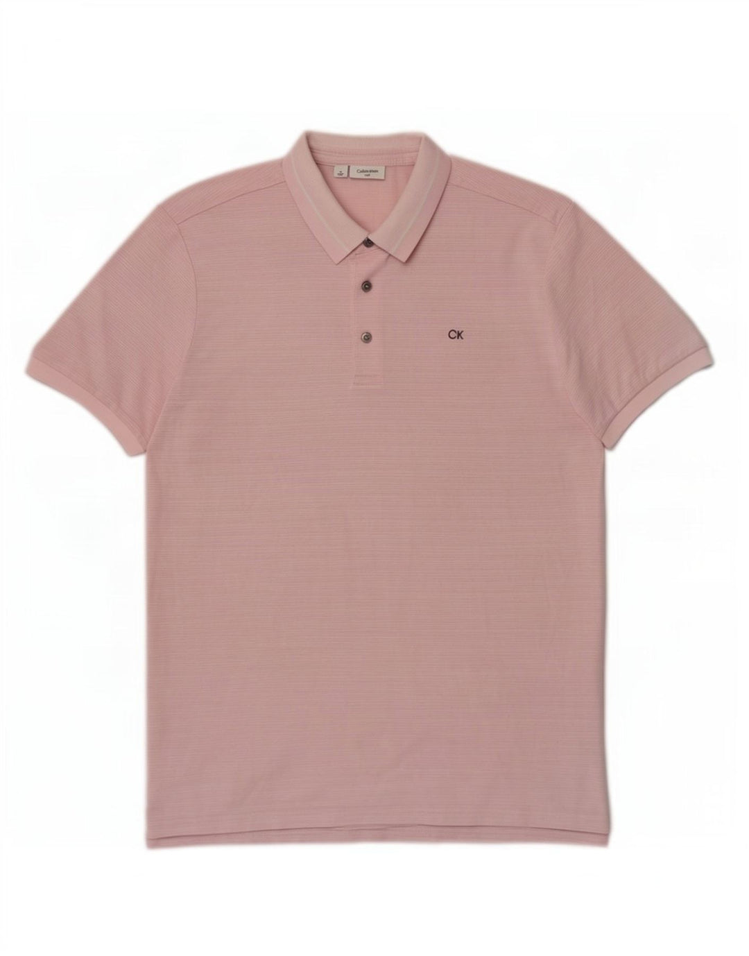 Calvin Klein Mens Polo Shirt Medium Pink Pinstripe Polyester