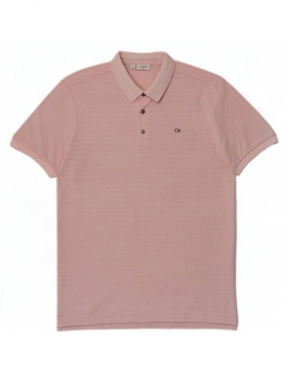Calvin Klein Mens Polo Shirt Medium Pink Pinstripe Polyester