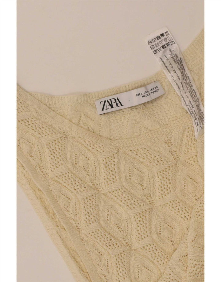 Zara Womens Knit Vest Top UK 14 Large Beige Polyamide