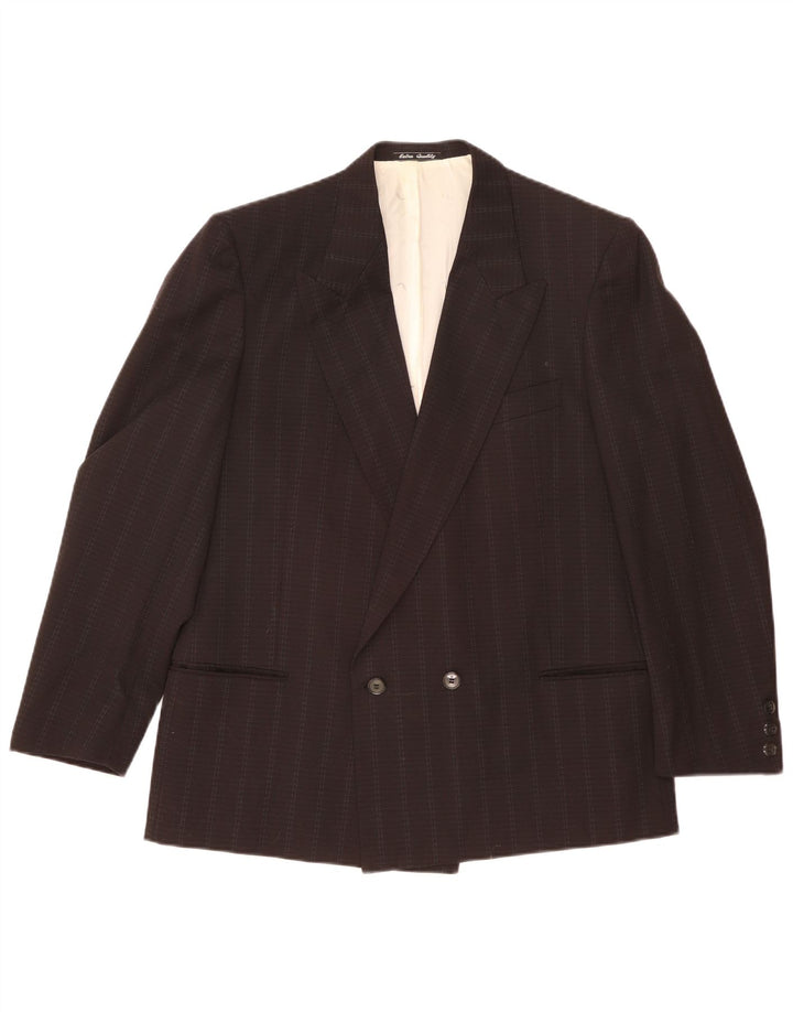 VENTANNI Mens Double Breasted Blazer Jacket IT 52 XL Black Pinstripe