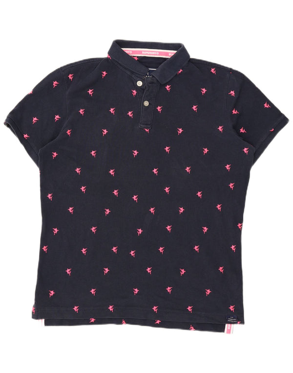 Superdry Mens Abstract Pattern Polo Shirt XL Navy Blue Cotton