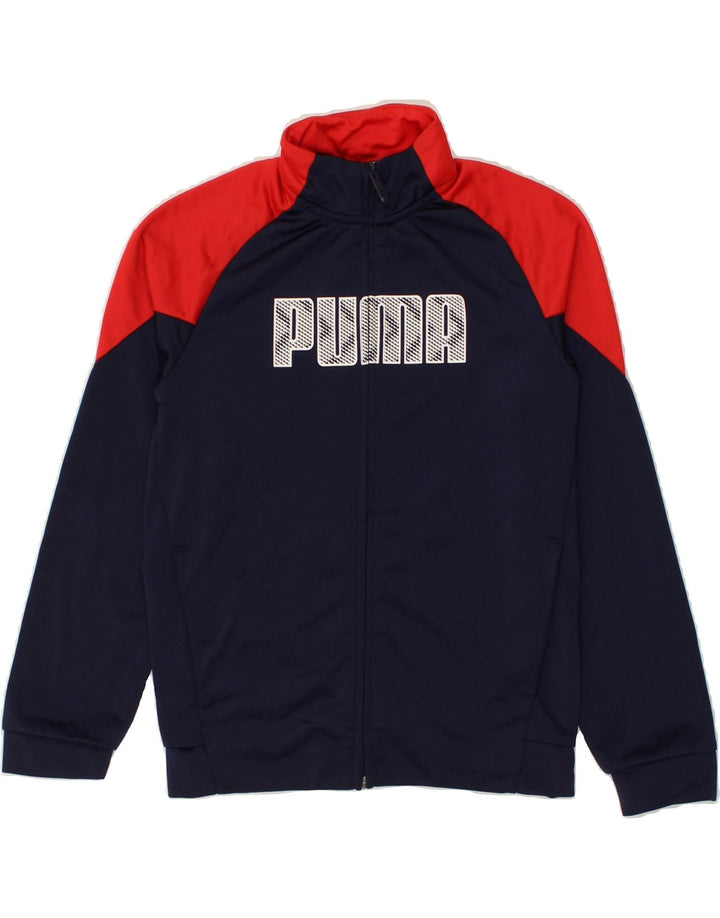 PUMA Boys Graphic Tracksuit Top Jacket 11-12 Years Navy Blue Colourblock | Vintage Puma | Thrift | Second-Hand Puma | Used Clothing | Messina Hembry 