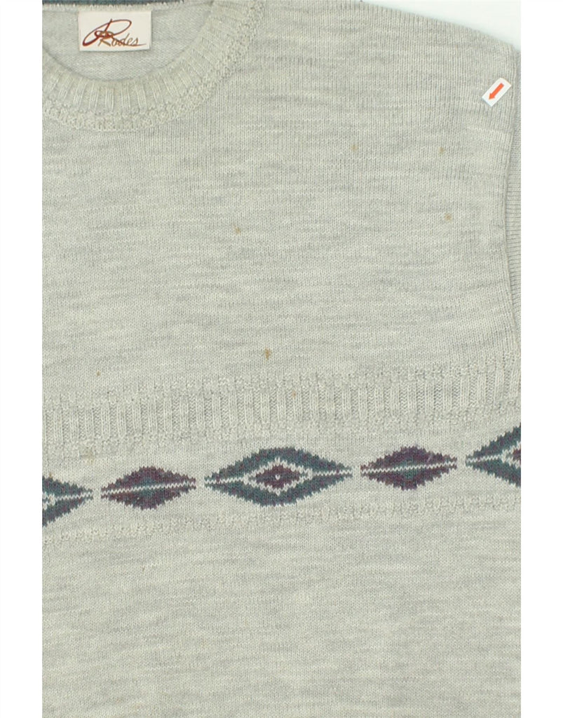 RODES Mens Crew Neck Jumper Sweater Medium Grey Argyle/Diamond Virgin Wool | Vintage Rodes | Thrift | Second-Hand Rodes | Used Clothing | Messina Hembry 