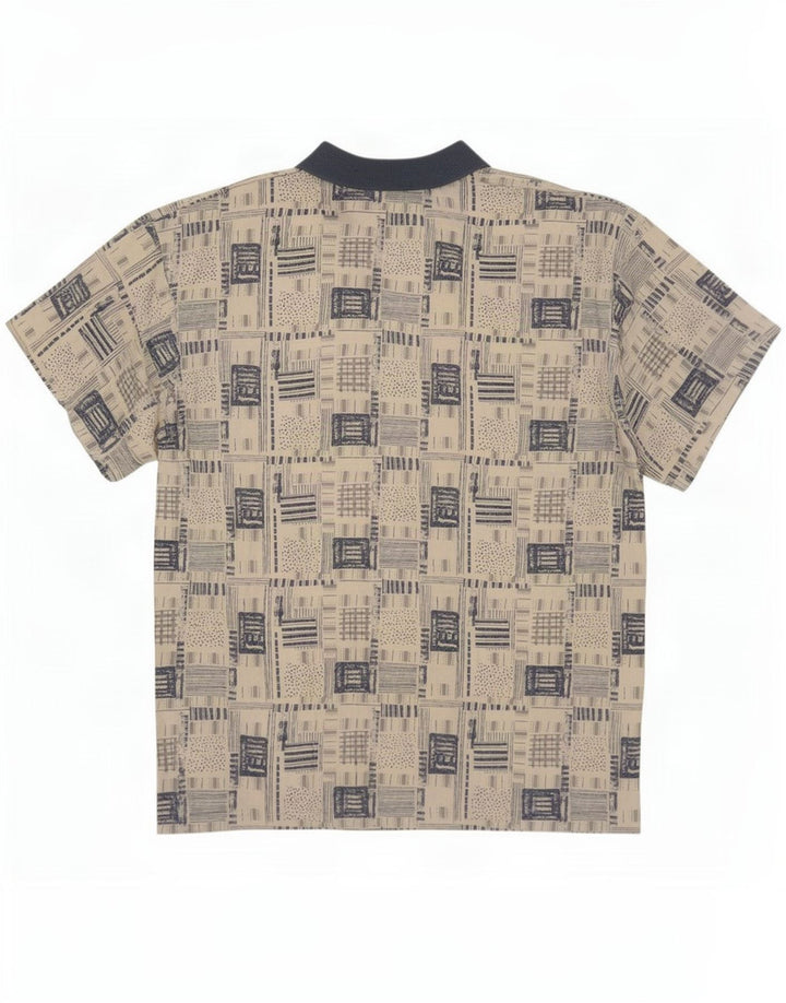Vintage Mens Short Sleeve Pullover Shirt XL Beige Patchwork Viscose