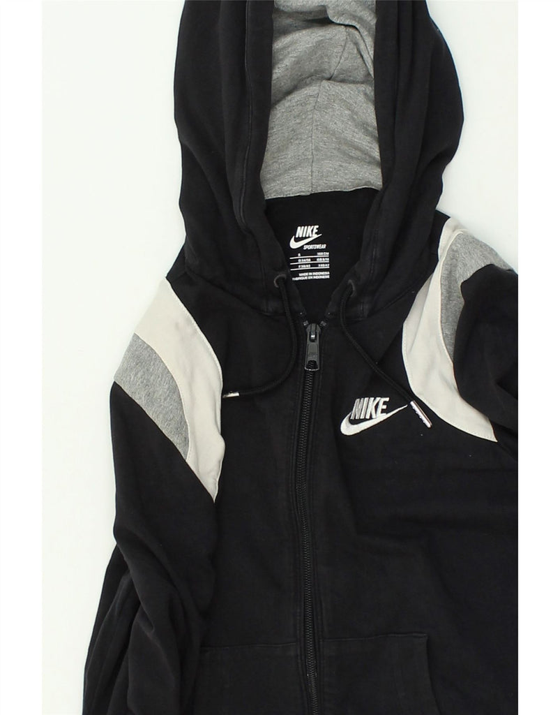 NIKE Womens Zip Hoodie Sweater UK 8/10 Small Black Colourblock Cotton | Vintage Nike | Thrift | Second-Hand Nike | Used Clothing | Messina Hembry 