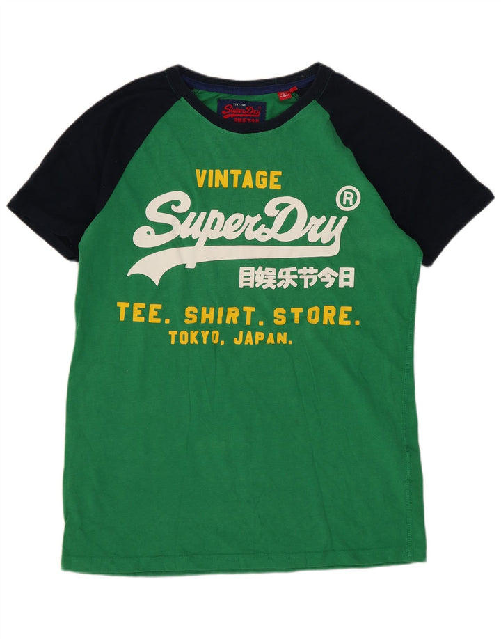 Superdry Mens Graphic T-Shirt Top Small Green Cotton