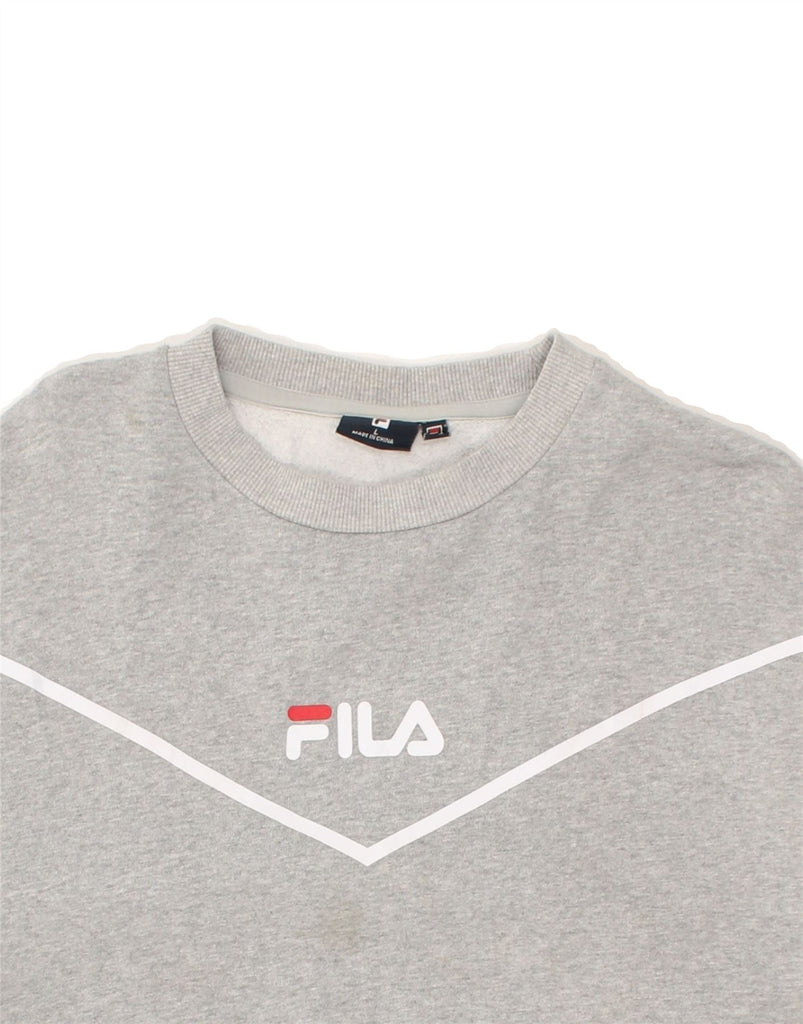 FILA Womens Oversized Graphic Sweatshirt Jumper UK 16 Large Grey Cotton | Vintage Fila | Thrift | Second-Hand Fila | Used Clothing | Messina Hembry 