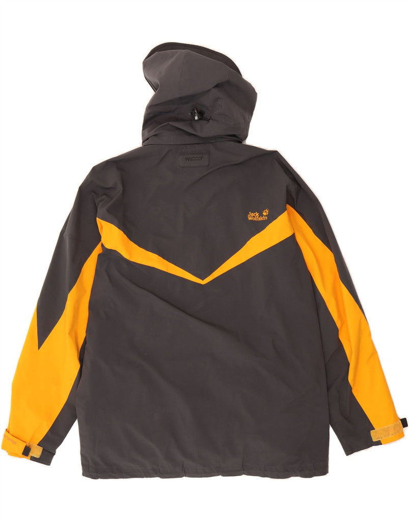 JACK WOLFSKIN Mens Hooded Rain Jacket UK 40/42 Large Navy Blue Colourblock Vintage Jack Wolfskin and Second-Hand Jack Wolfskin from Messina Hembry 