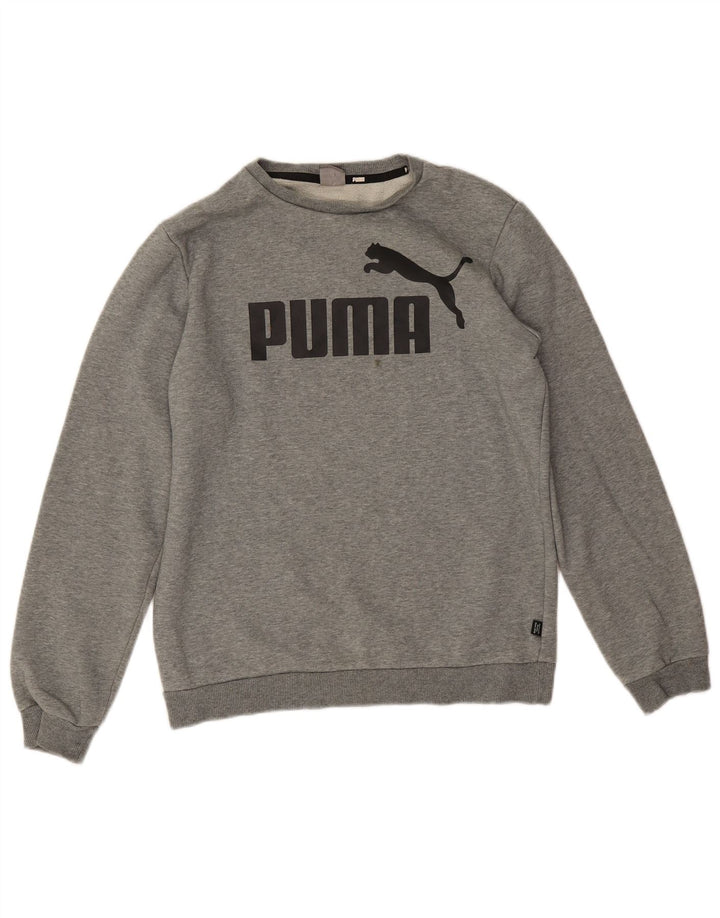 Puma Boys Graphic Sweatshirt Jumper 15-16 Years Grey Flecked Cotton