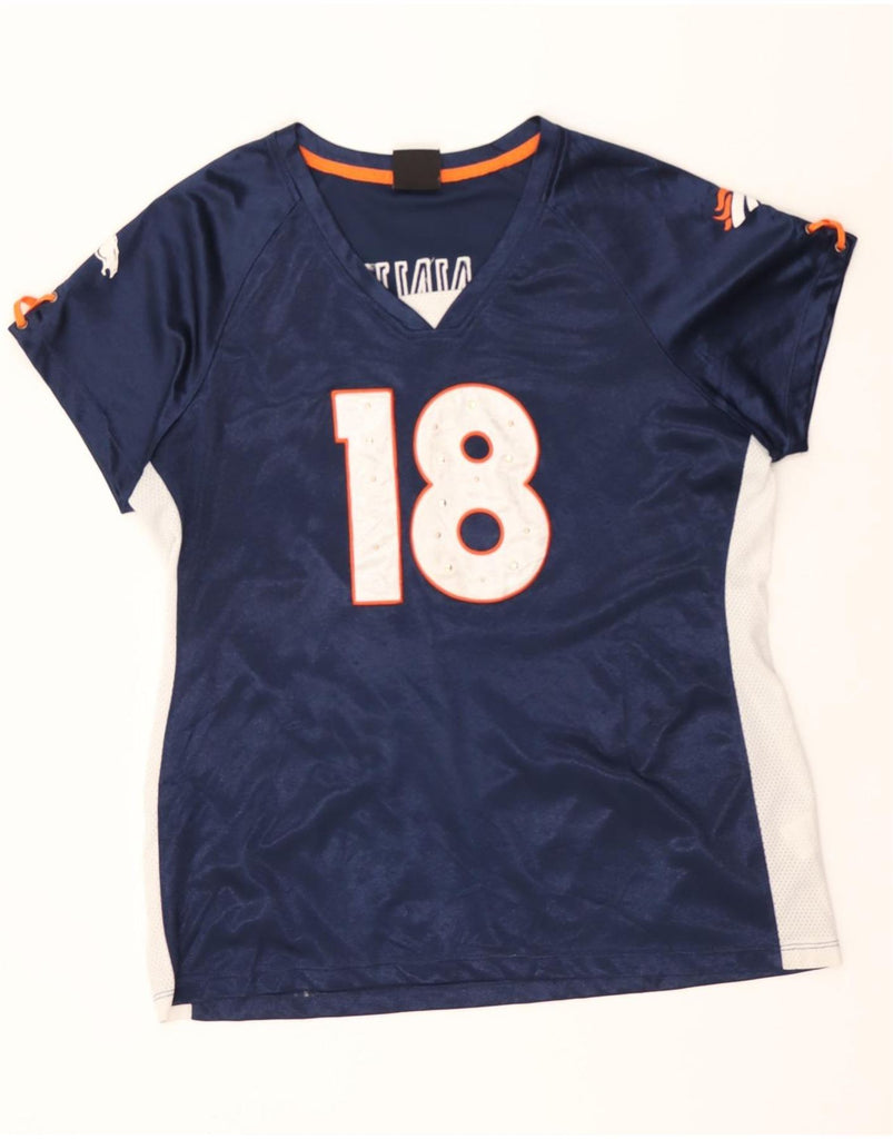 NFL Womens Denver Broncos Graphic T-Shirt Top UK 14 Large Navy Blue Vintage NFL and Second-Hand NFL from Messina Hembry 