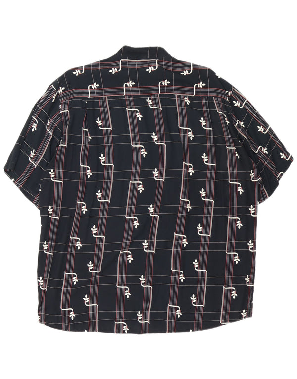 Vintage Mens Short Sleeve Shirt Large Black Geometric Viscose