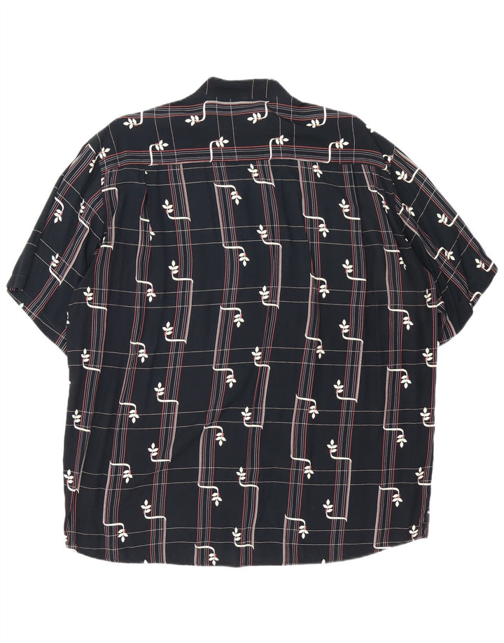 Vintage Mens Short Sleeve Shirt Large Black Geometric Viscose