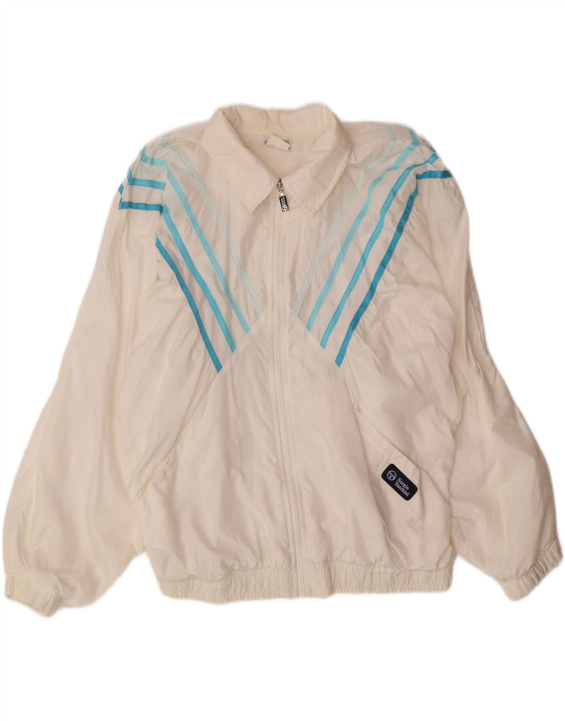 SERGIO TACCHINI Womens Tracksuit Top Jacket UK 12 Medium White Striped Vintage Sergio Tacchini and Second-Hand Sergio Tacchini from Messina Hembry 