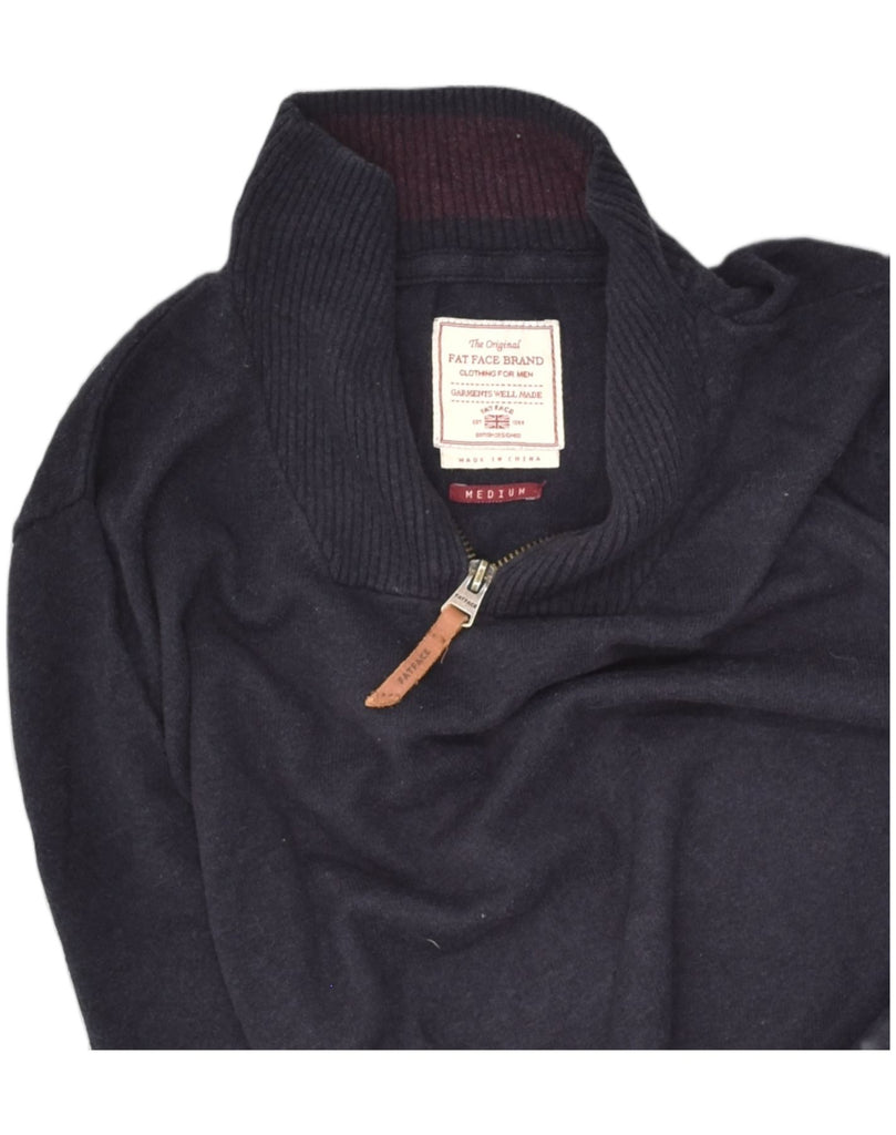 FAT FACE Mens Zip Neck Jumper Sweater Medium Navy Blue Cotton | Vintage Fat Face | Thrift | Second-Hand Fat Face | Used Clothing | Messina Hembry 