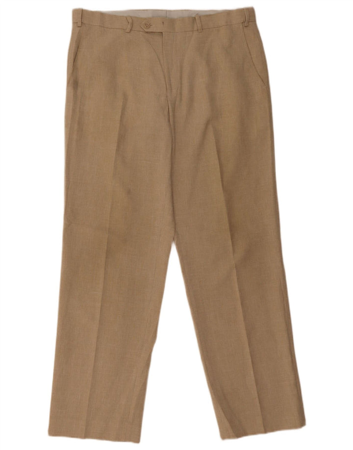 MARKS & SPENCER Mens Straight Suit Trousers W36 L31 Beige Polyester