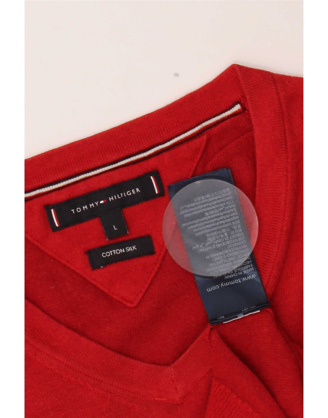 Tommy Hilfiger Mens V-Neck Jumper Sweater Large Red Cotton