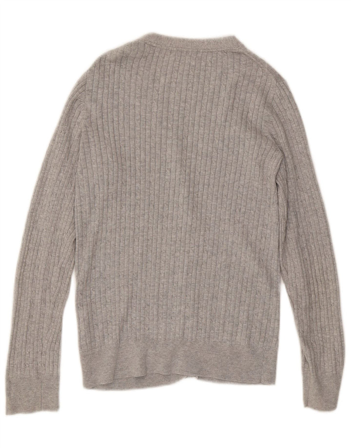 TOMMY HILFIGER Womens Cardigan Sweater UK 12 Medium Grey Cotton