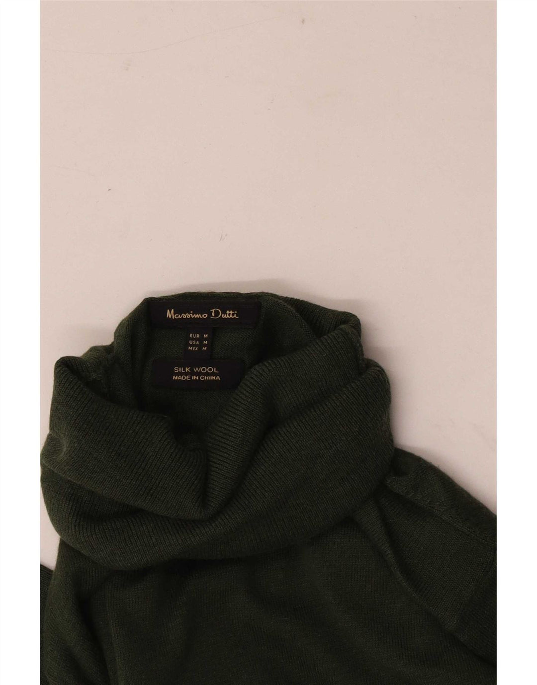 Massimo Dutti Womens Roll Neck Jumper Sweater UK 12 Medium Green Silk