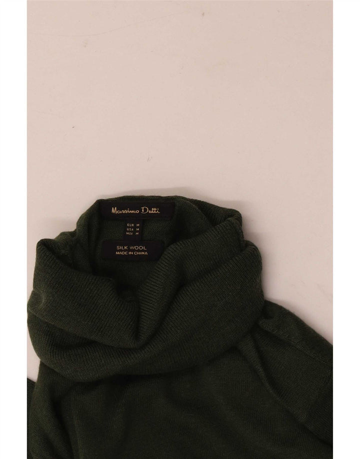 Massimo Dutti Womens Roll Neck Jumper Sweater UK 12 Medium Green Silk
