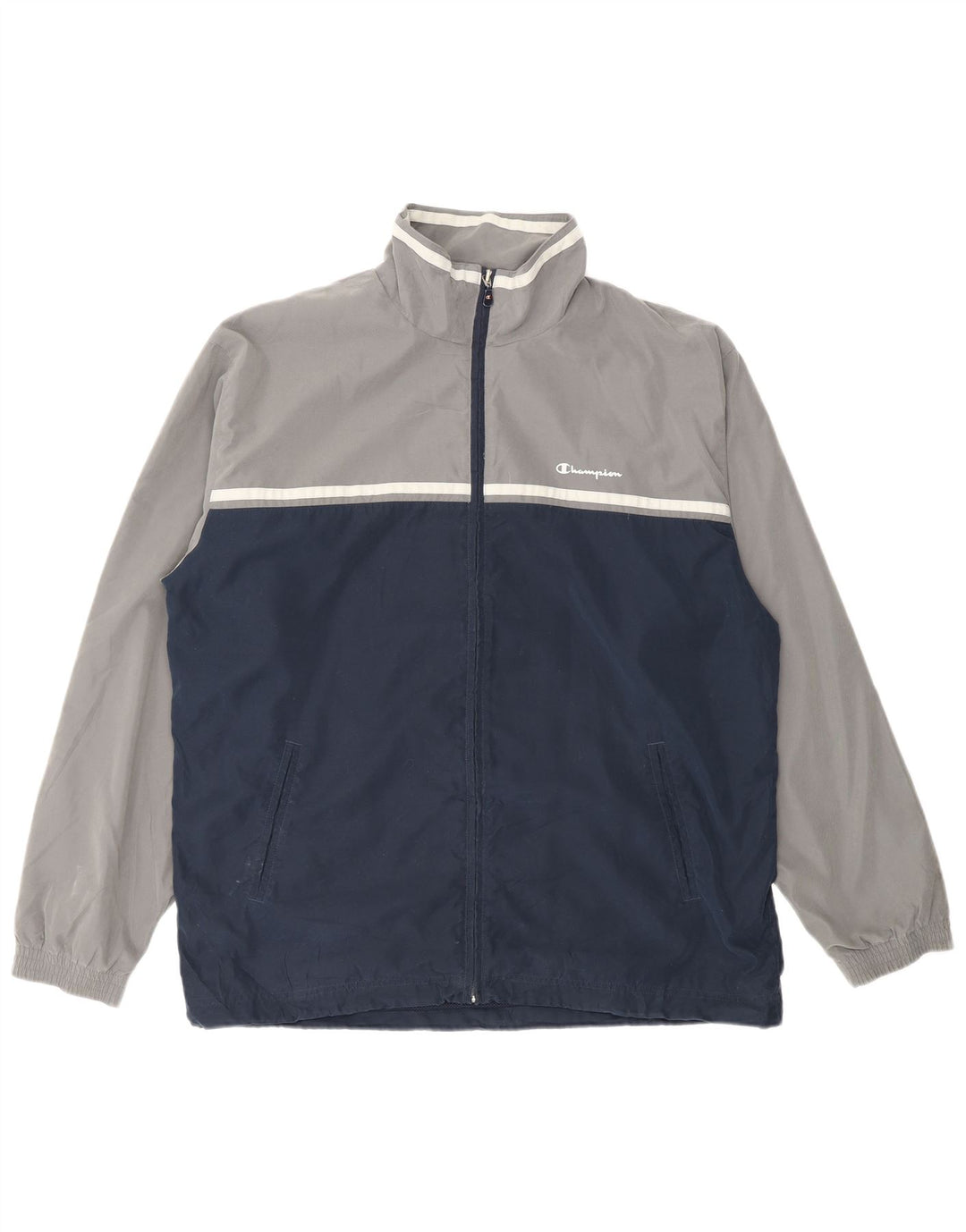 Champion Mens Tracksuit Top Jacket Large Navy Blue Colourblock Polyester