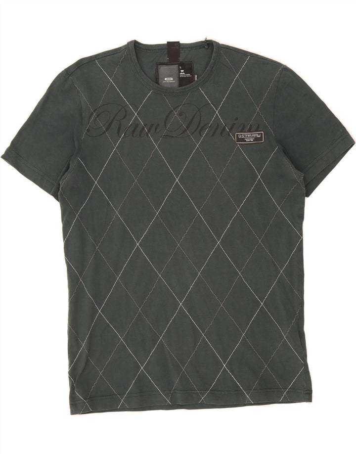 G-STAR Mens Graphic T-Shirt Top Large Grey Argyle/Diamond Cotton