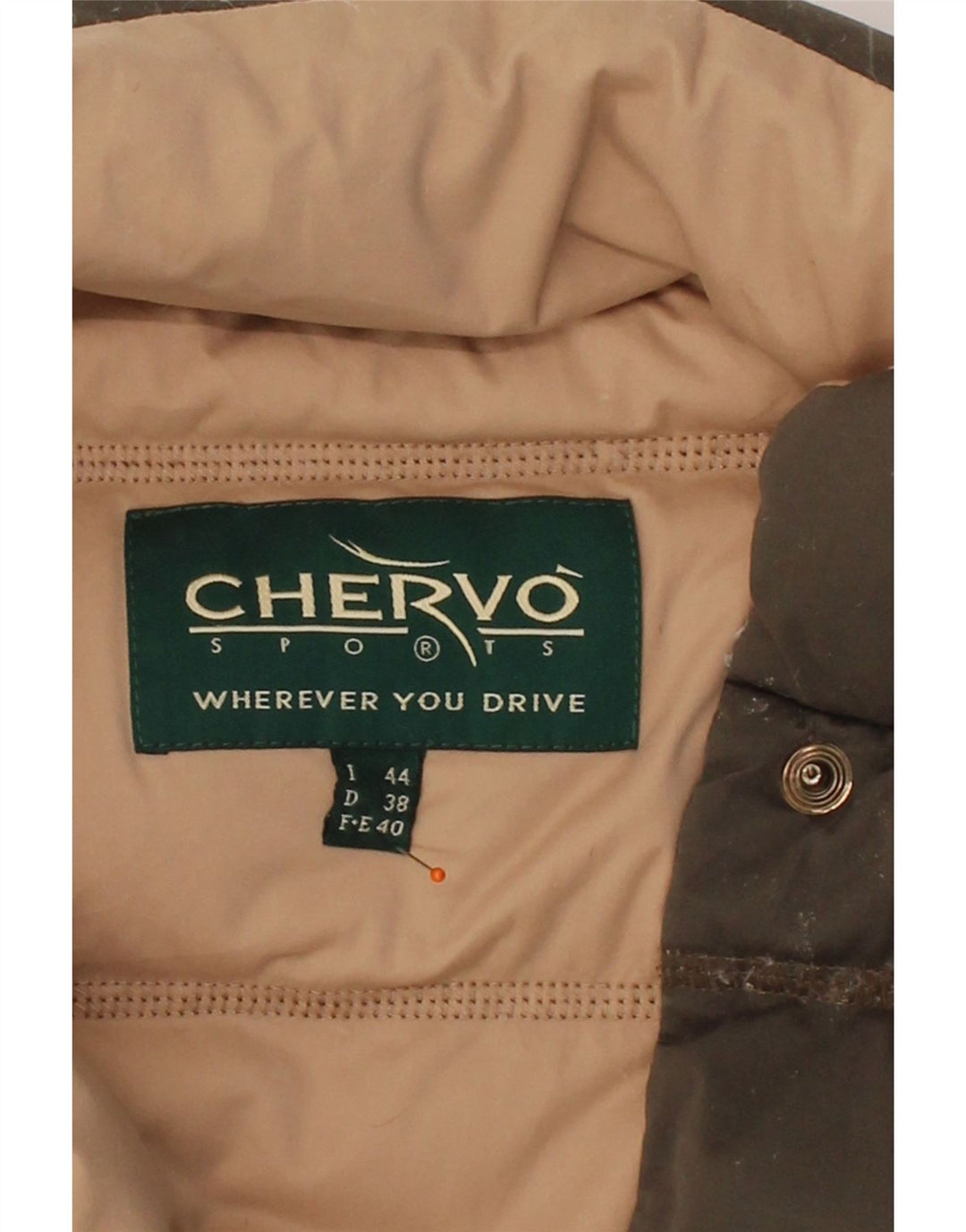 CHERVO Womens Padded Jacket IT 44 Medium Khaki Polyester Vintage Chervo and Second-Hand Chervo from Messina Hembry 