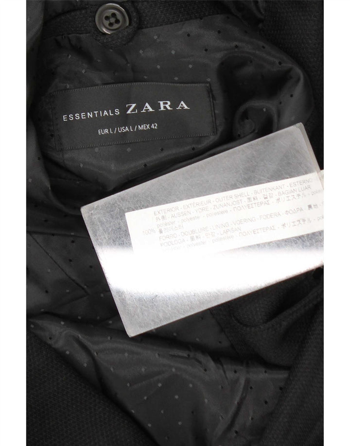 Zara Mens 2 Button Blazer Jacket UK 40 Large Black Polyester