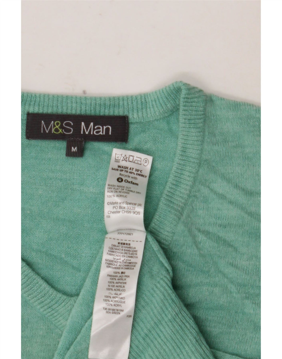 MARKS & SPENCER Mens V-Neck Jumper Sweater Medium Green Acrylic