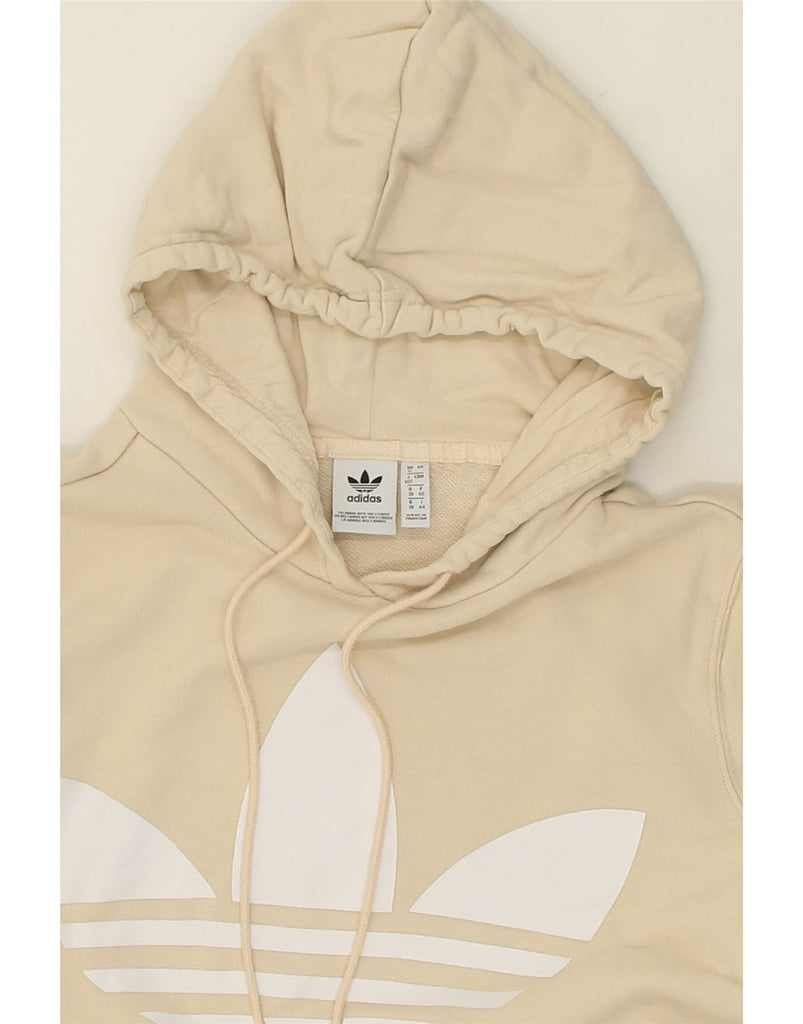 ADIDAS Womens Graphic Hoodie Jumper UK 12 Medium Beige Cotton | Vintage Adidas | Thrift | Second-Hand Adidas | Used Clothing | Messina Hembry 