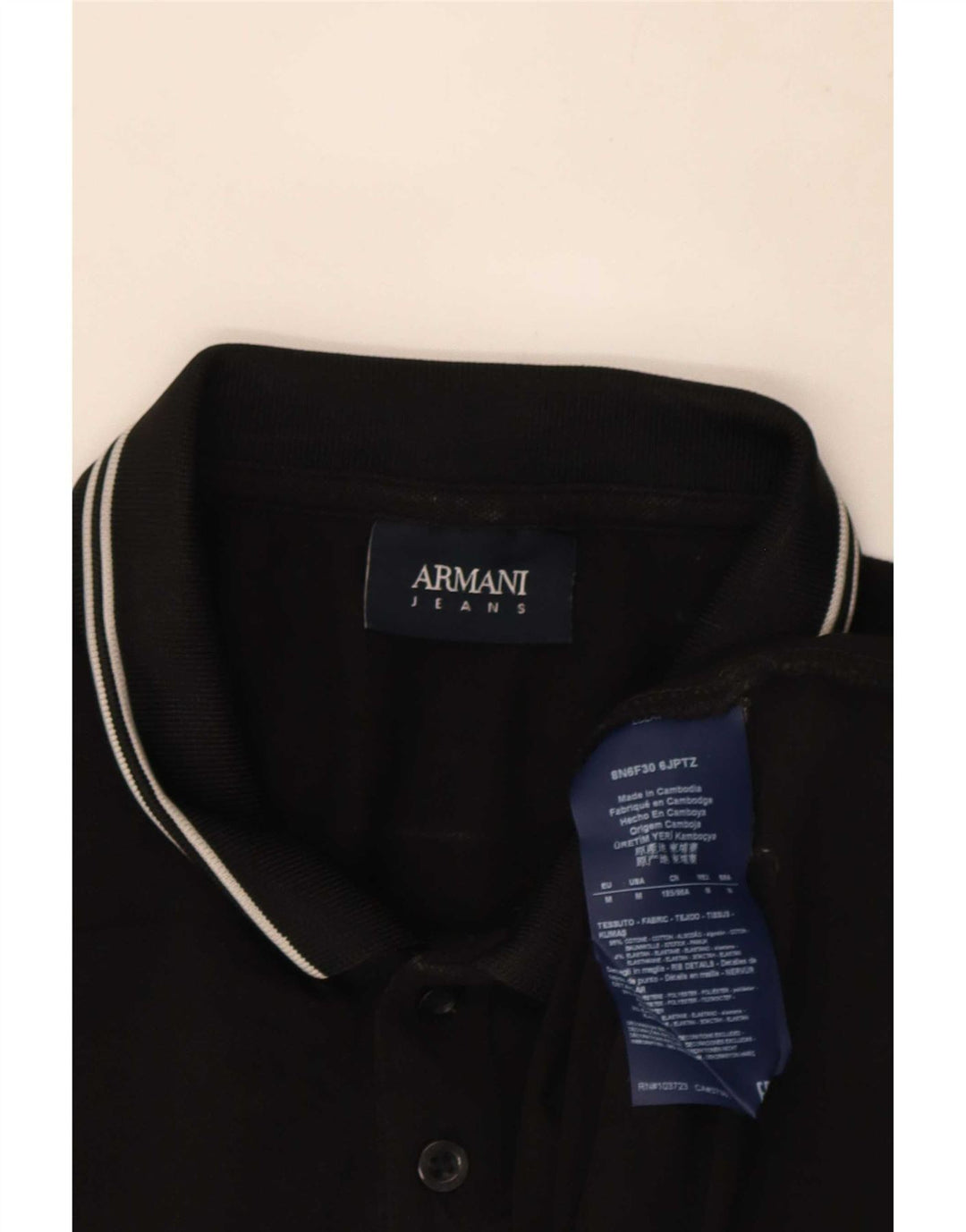 Armani Jeans Mens Polo Shirt Medium Black Striped Cotton