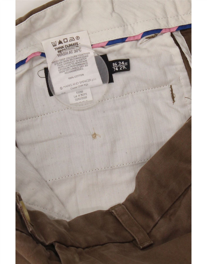 Marks & Spencer Mens Straight Suit Trousers W34 L26 Brown Cotton