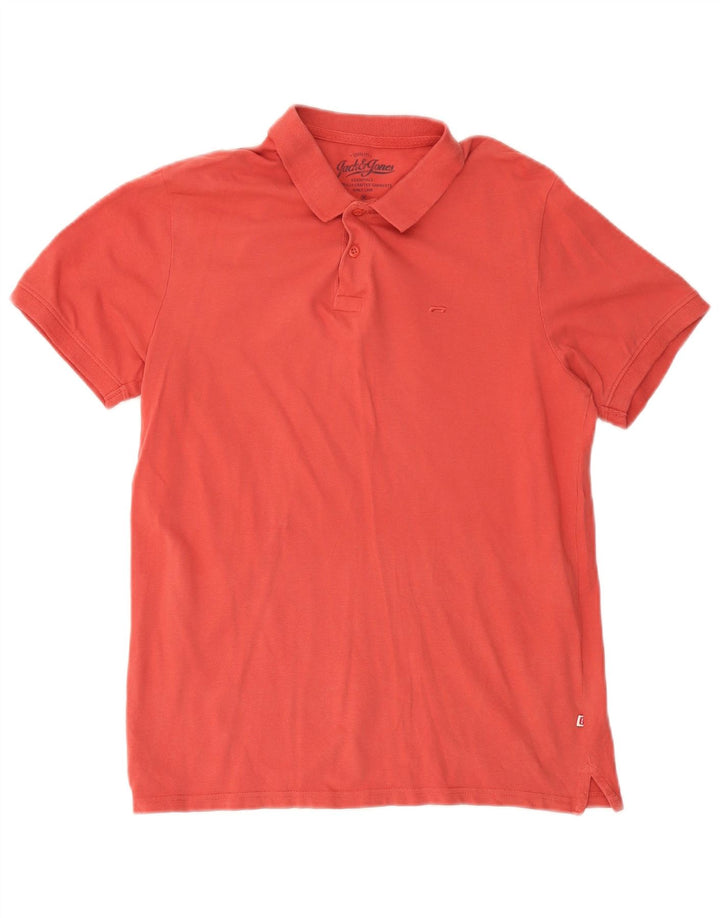 JACK & JONES Mens Polo Shirt Medium Pink Cotton