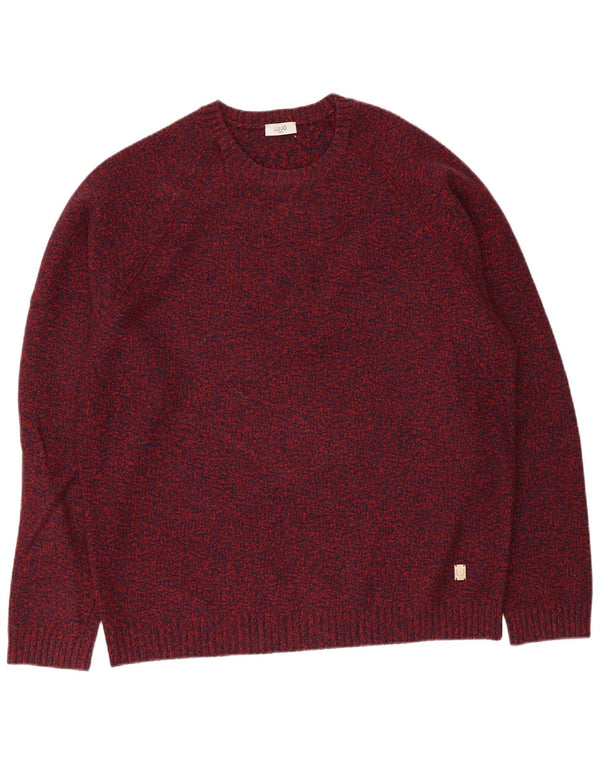 Liu Jo Mens Crew Neck Jumper Sweater XL Burgundy Flecked Virgin Wool