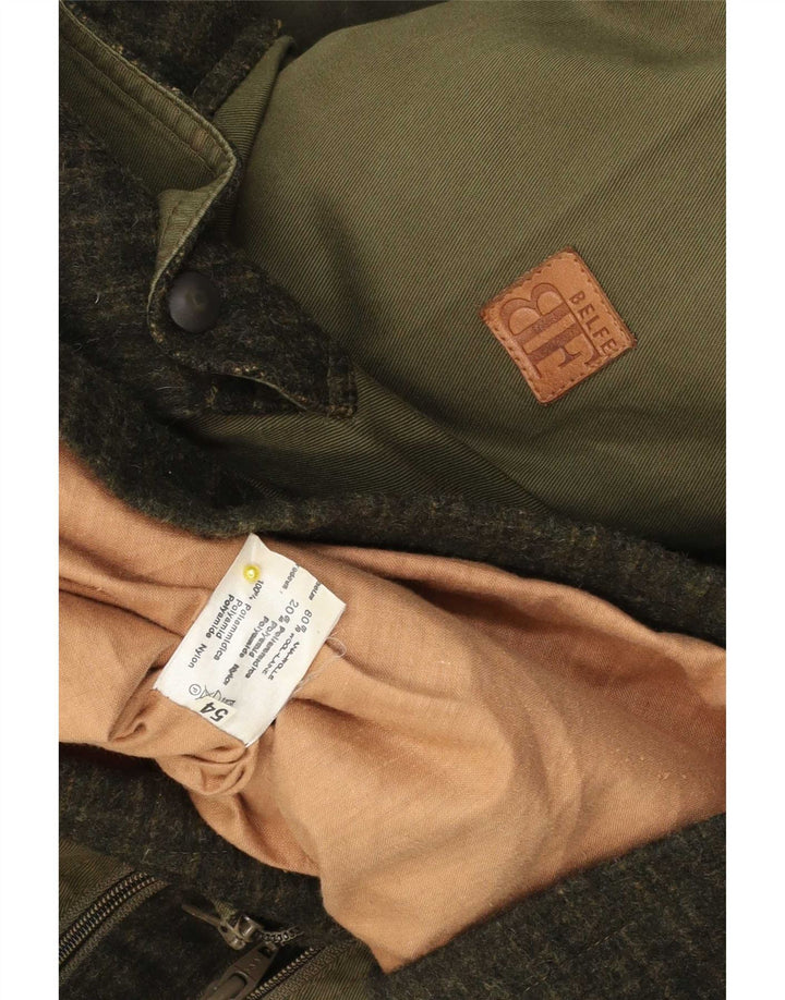 Belfe & Belfe Mens Utility Jacket IT 54 2XL Green Check Wool