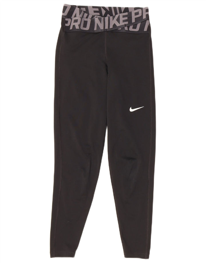 Nike Womens Dri Fit Graphic Leggings UK 4 XS Black Polyester