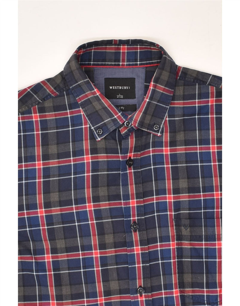 WESTBURY Mens Shirt Size 41 42 Large Navy Blue Check Cotton | Vintage WESTBURY | Thrift | Second-Hand WESTBURY | Used Clothing | Messina Hembry 