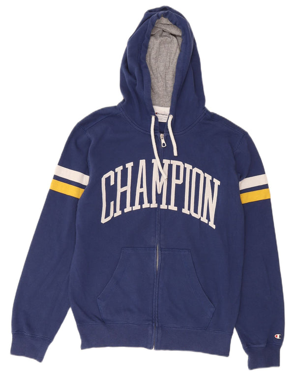 Champion Mens Graphic Zip Hoodie Sweater Small Blue Striped Cotton