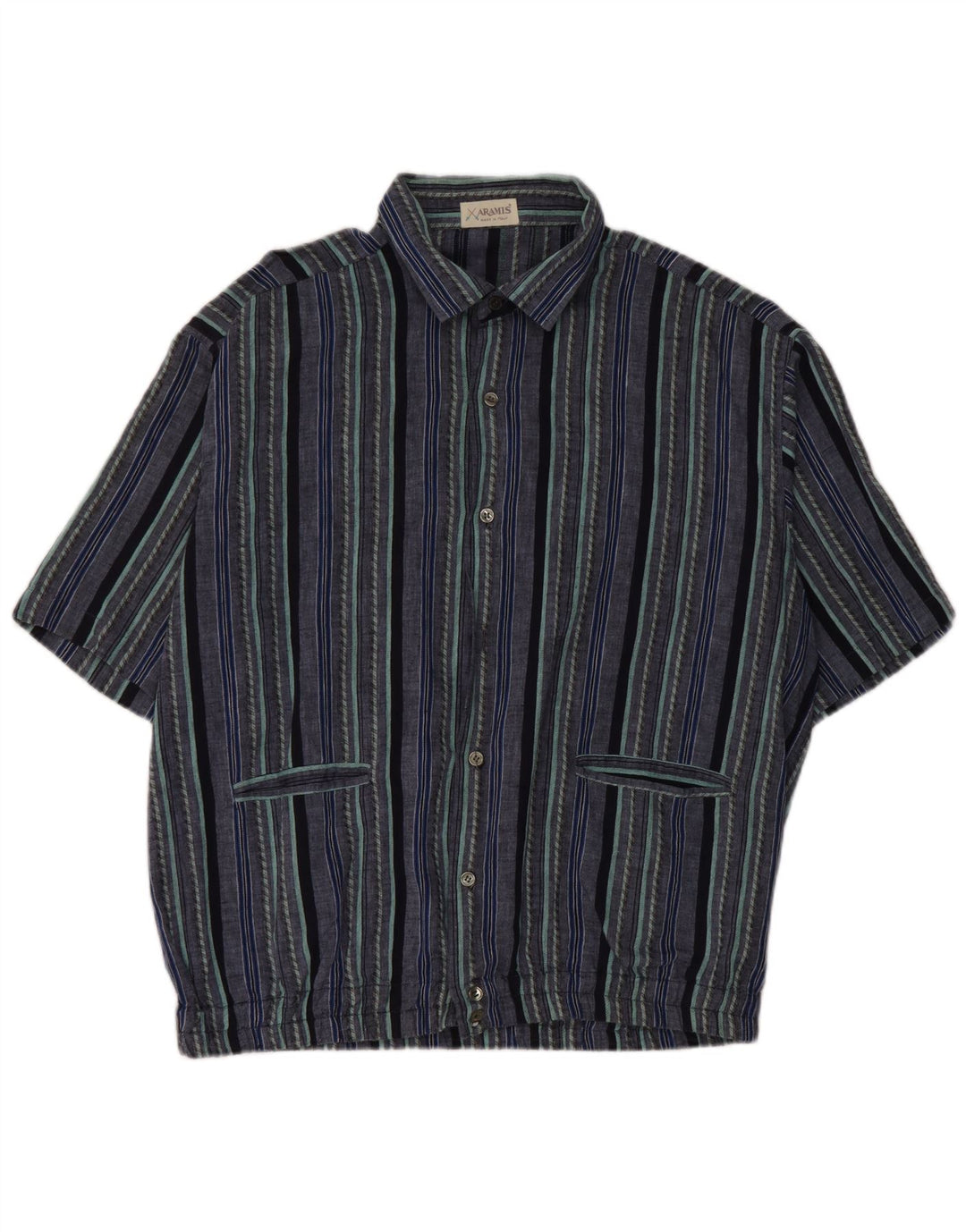 Aramis Mens Short Sleeve Shirt IT 50 Medium Blue Striped Cotton