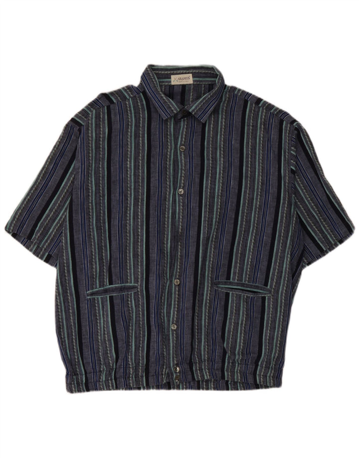 Aramis Mens Short Sleeve Shirt IT 50 Medium Blue Striped Cotton
