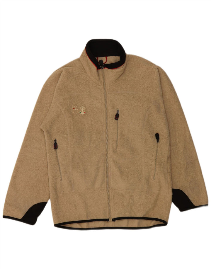 FILA Mens Fleece Jacket UK 36 Small Beige Colourblock Polyester