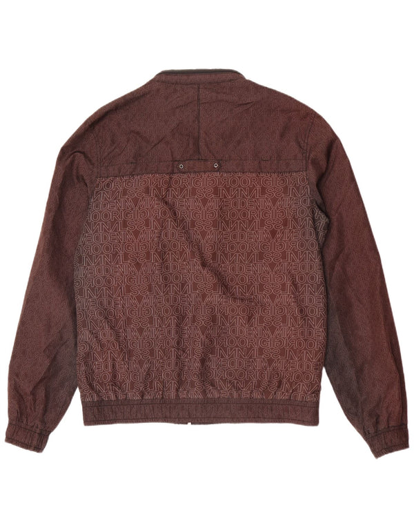 Jack & Jones Mens Graphic Bomber Jacket UK 38 Medium Brown Colourblock