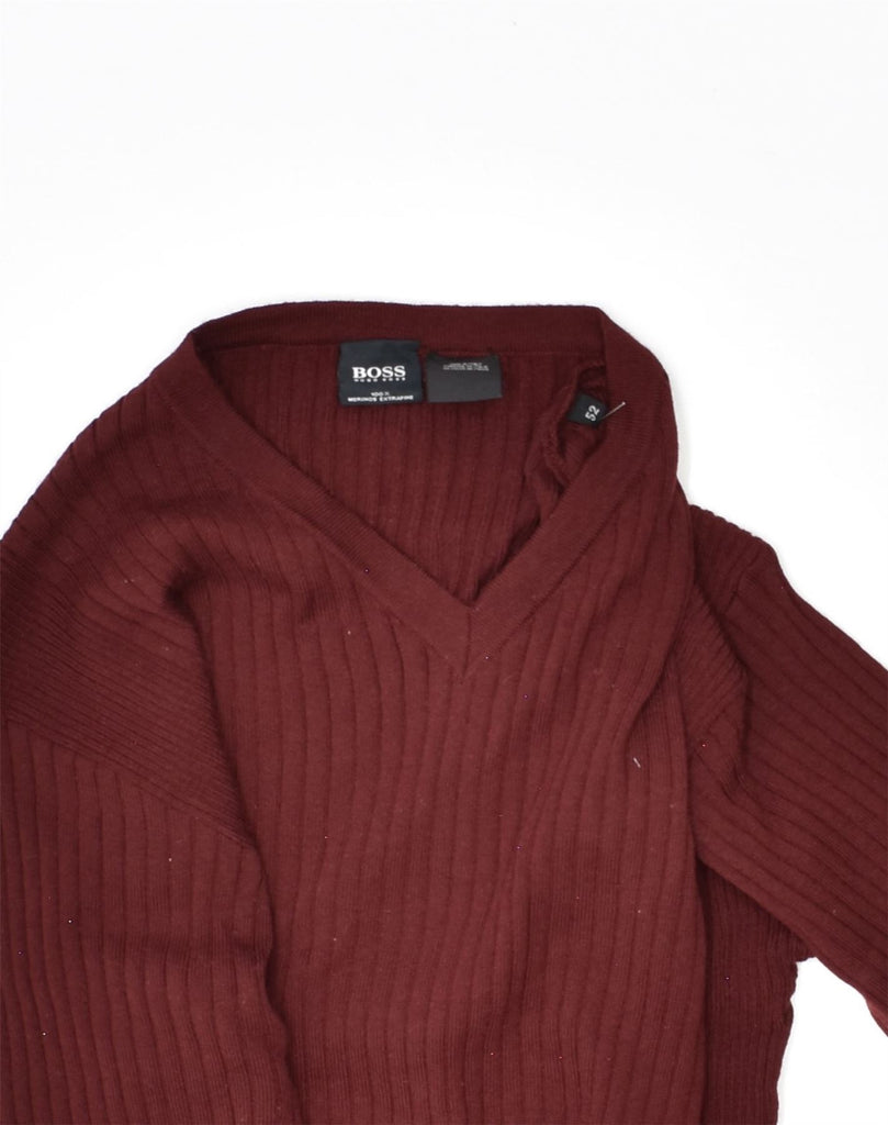 VINTAGE Mens Slim Fit V-Neck Jumper Sweater EU 52 Large Burgundy | Vintage | Thrift | Second-Hand | Used Clothing | Messina Hembry 