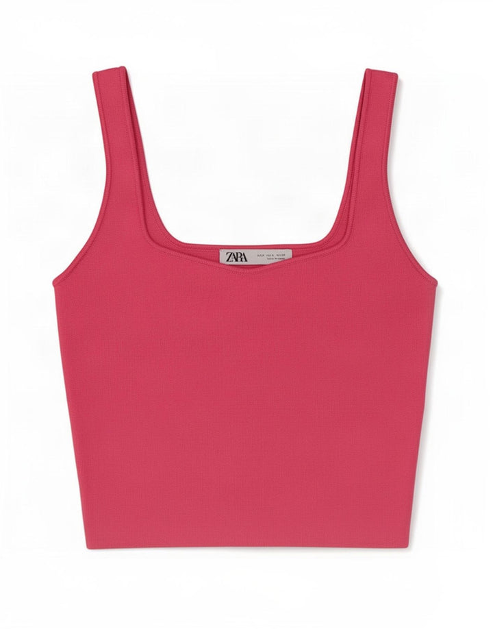 Zara Womens Crop Cami Top UK 8 Small Pink Polyester