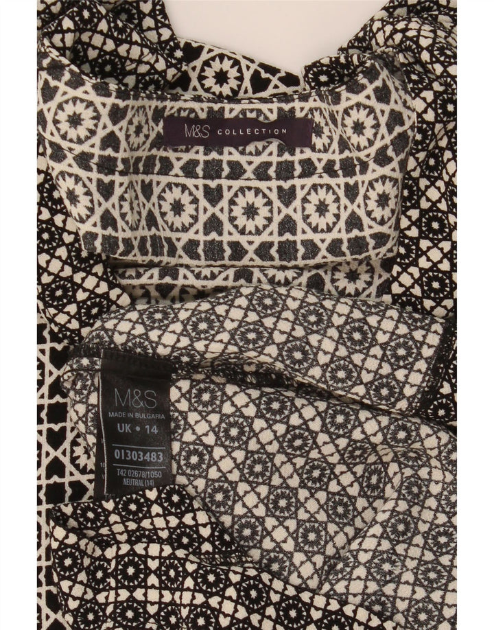 MARKS & SPENCER Womens Shift Dress UK 14 Large Black Geometric Viscose