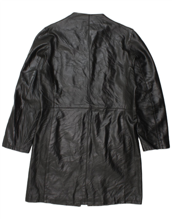 VINTAGE Womens Leather Coat IT 48 XL Black Leather