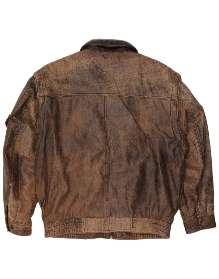 Berto Lucci Mens Leather Jacket UK 40 Large Brown Leather