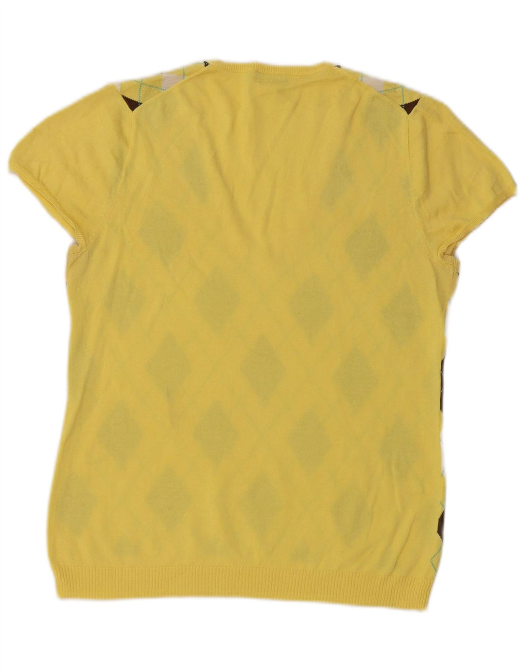 J. CREW Womens V-Neck Jumper Sweater UK 12 Medium Yellow Argyle/Diamond