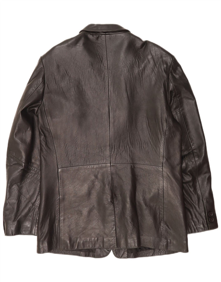 Mexx Mens 2 Button Leather Blazer Jacket IT 52 XL Black Leather