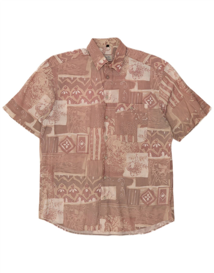 ARPINO Mens Short Sleeve Shirt Size 39/40 Medium Pink Patchwork