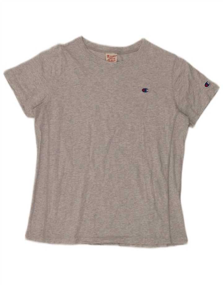 CHAMPION Womens T-Shirt Top UK 14 Medium Grey Flecked Cotton